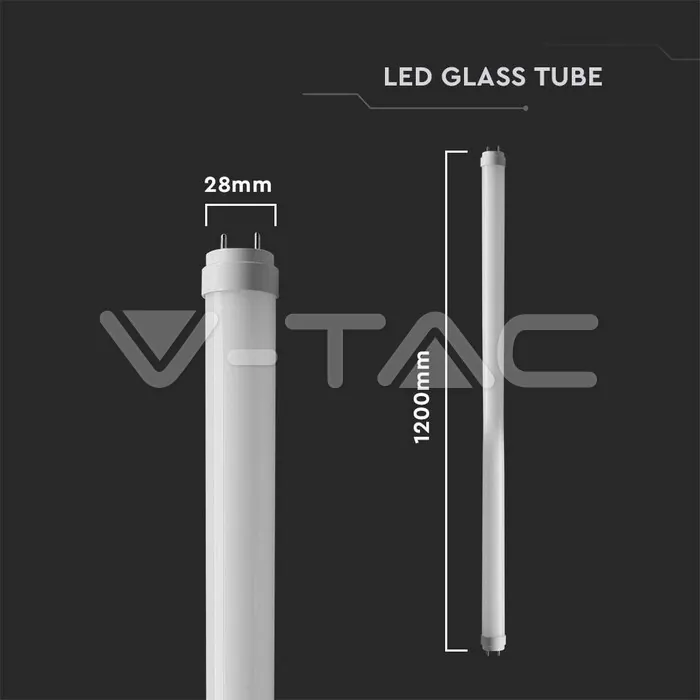 V-TAC VT-2982 LED Пура T8 18W 120 см G13 Стъклена 4000К 25бр./Кашон