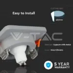 V-TAC VT-3120 GU10 Гипсова Отливка Квадрат Сив + Хромиран Ринг