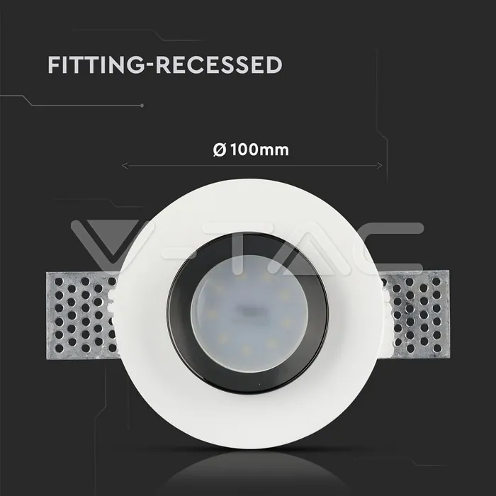 V-TAC VT-3145 GU10 Гипсова Отливка Кръг Издадена Черно Дъно