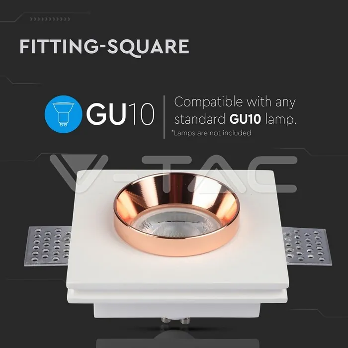V-TAC VT-3150 GU10 Гипсова Отливка Квадрат Издадена Розово Златно Дъно
