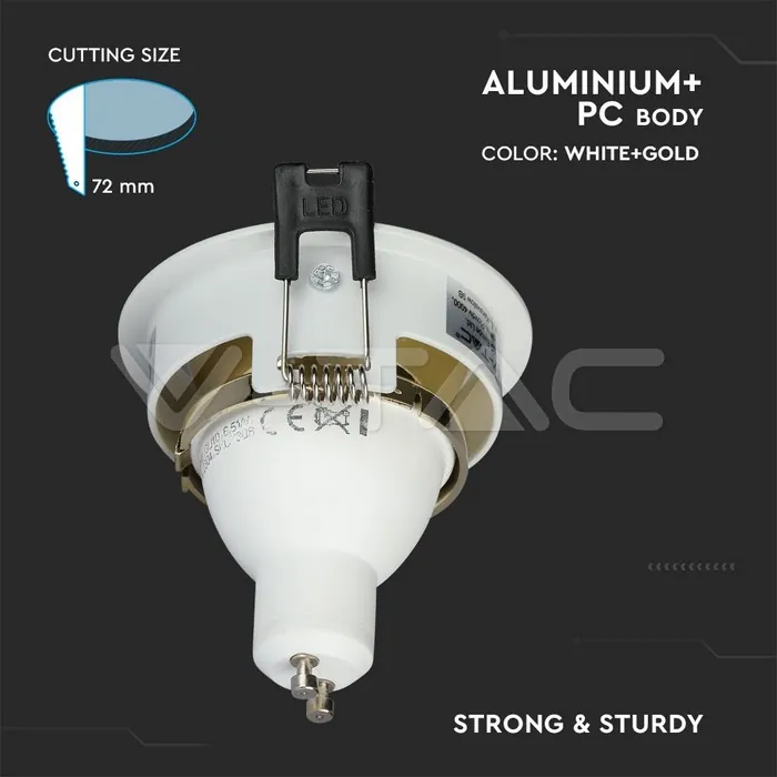 V-TAC VT-3154 GU10 Отливка Кръг Бяло+Златно