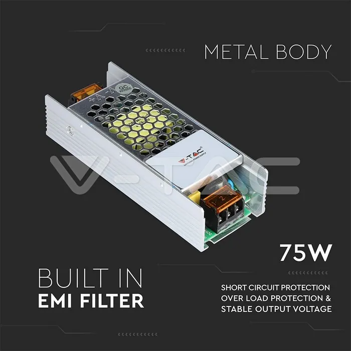 V-TAC VT-3247 LED Slim Захранване 75W 12V 6A Метал