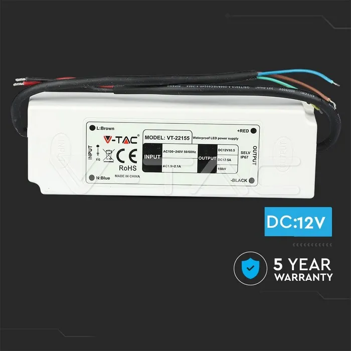 V-TAC VT-3250 150W Захранване Plastic 12V IP67 5 год.Гаранция
