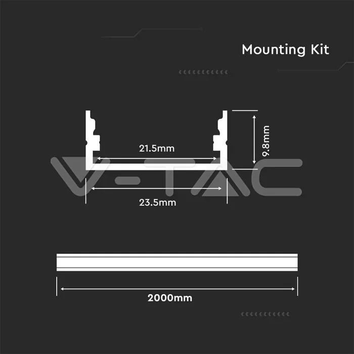 V-TAC VT-3352 Монтажен Kит С Дифузер За LED Лента Алуминиев Мат 2000 x 23.5 x 10mm