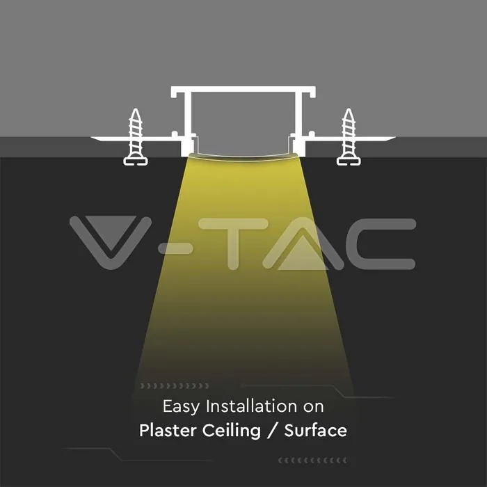 V-TAC VT-3359 Монтажен Kит С Дифузер За LED Лента Алуминиев Мат За Вграждане Прав Широк 2000mm