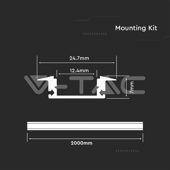 V-TAC VT-3368 Монтажен Kит С Дифузер За LED Лента Алуминиев Бял 2000 x 24.7 x 7mm