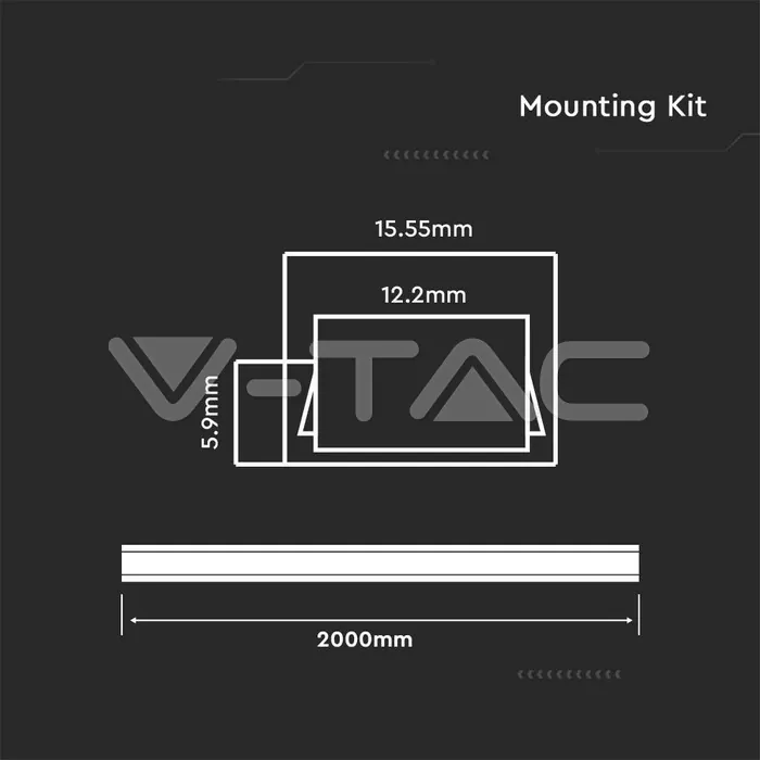 V-TAC VT-3370 Монтажен Kит С Дифузер За LED Лента Алуминиев Мат 2000 x 16 x 7mm