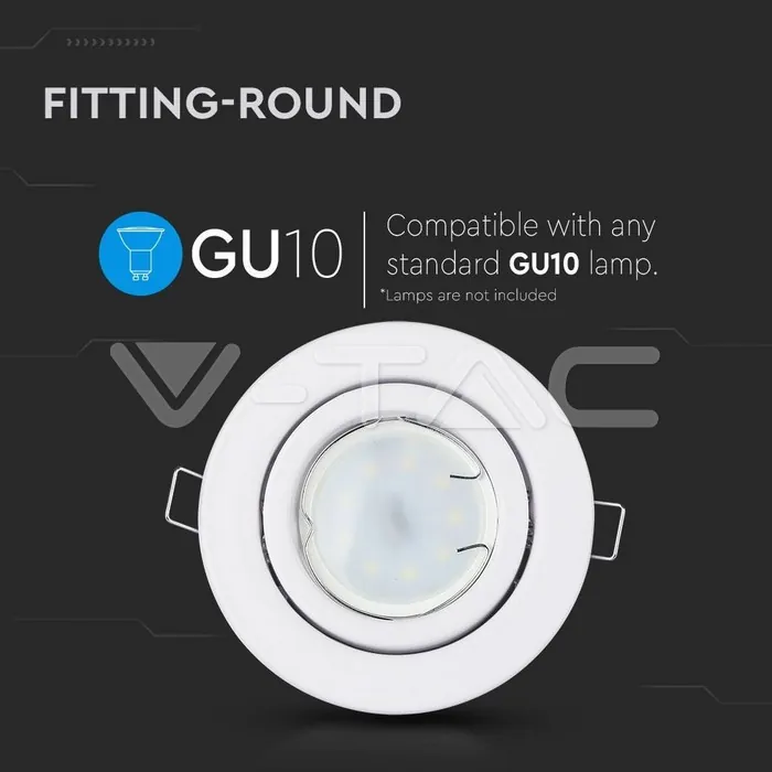 V-TAC VT-3469 GU10 Корпус Луна Кръг Оринтируема Бяла
