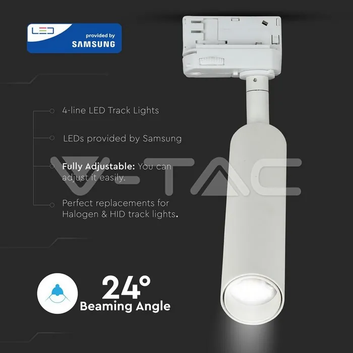 V-TAC VT-352 7W LED Прожектор Релсов Монтаж SAMSUNG Чип Бял 5000K