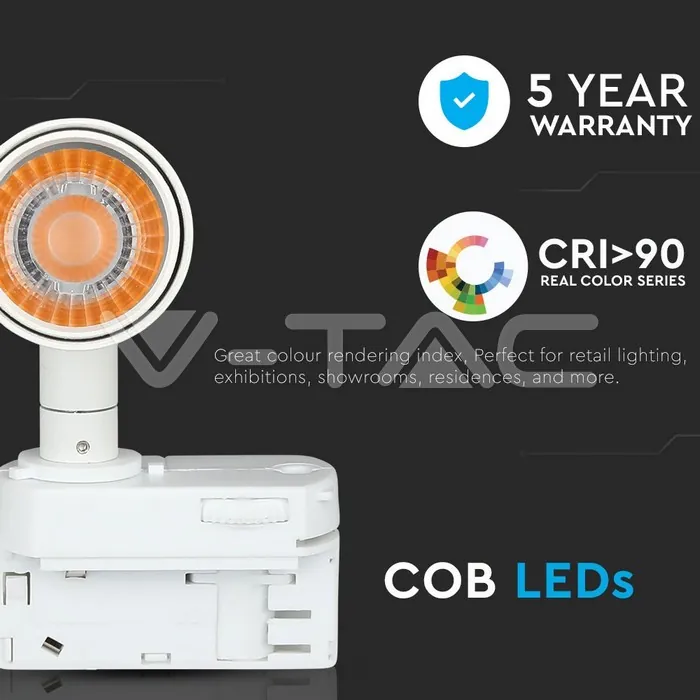 V-TAC VT-352 7W LED Прожектор Релсов Монтаж SAMSUNG Чип Бял 5000K