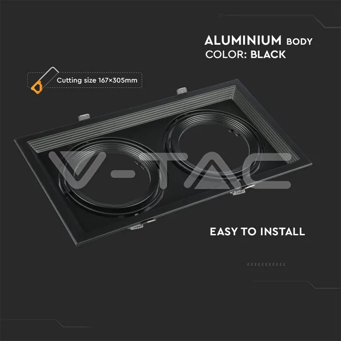 V-TAC VT-3582 2xAR111 Тяло за Вграждане черно Тяло