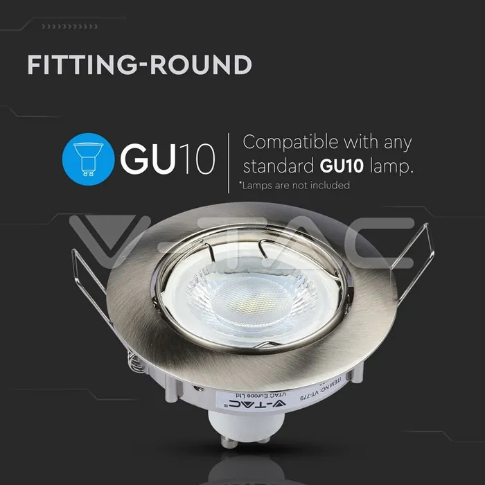 V-TAC VT-3588 GU10 Корпус Луна Кръг Оринтируема Сатен Никел