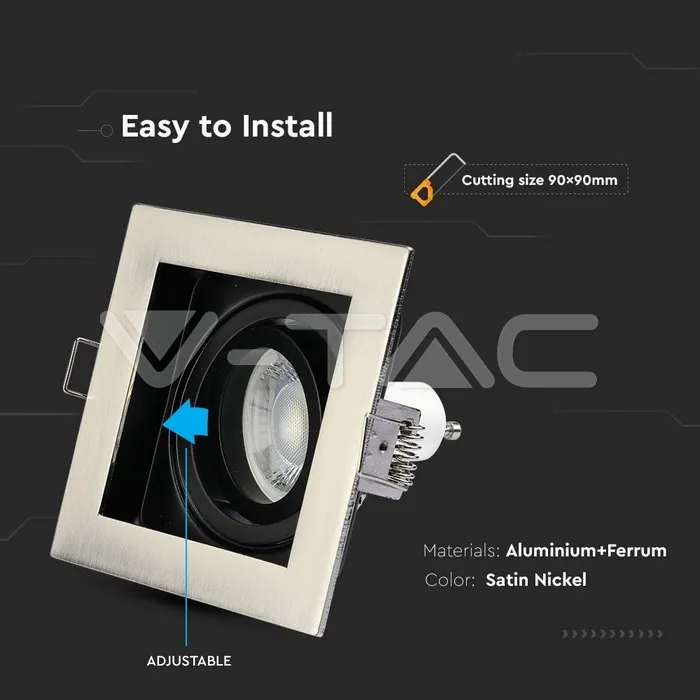 V-TAC VT-3598 GU10 Корпус Луна Квадрат Сатен Никел