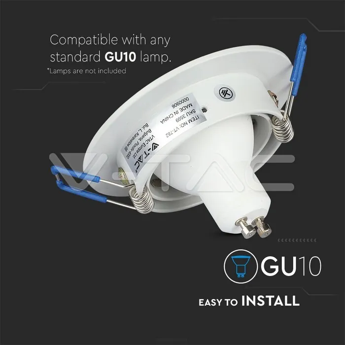 V-TAC VT-3599 1*GU10 Корпус Луна Кръг Бяла