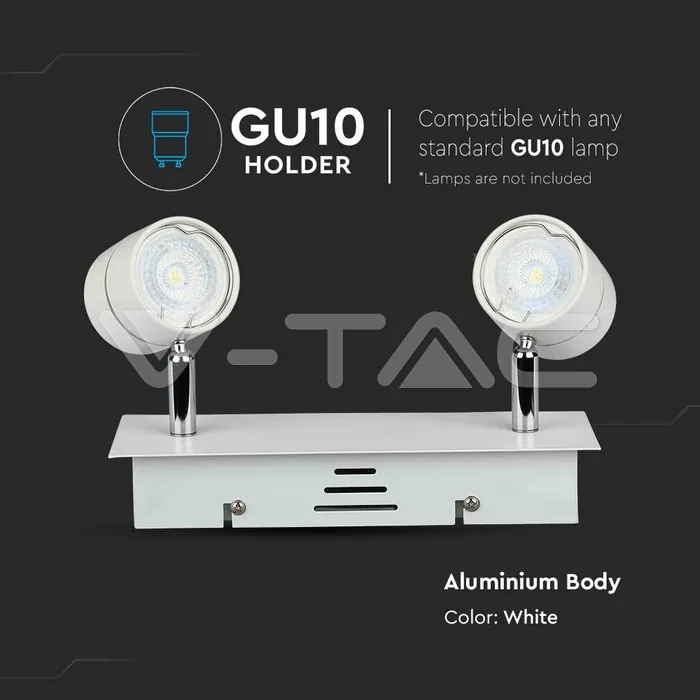 V-TAC VT-3618 2 x GU10 Корпус Луна Релсов Монтаж Бял