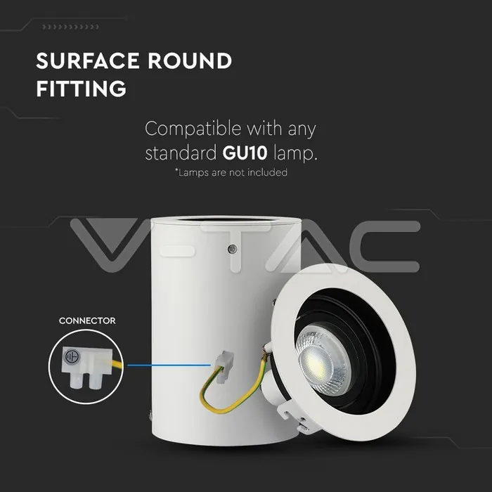 V-TAC VT-3627 GU10 Корпус Луна Външен Монтаж Кръг Бял