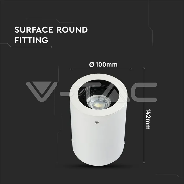 V-TAC VT-3627 GU10 Корпус Луна Външен Монтаж Кръг Бял
