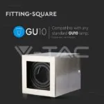 V-TAC VT-3632 GU10 Корпус Луна Външен Монтаж Квадрат Сатен Никел