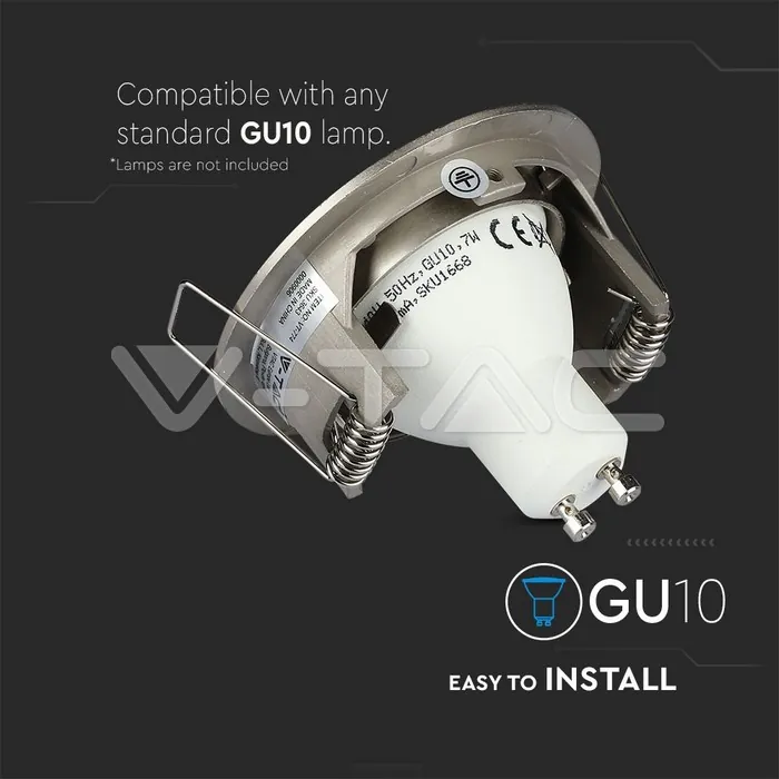 V-TAC VT-3643 GU10 Корпус Луна Кръг Сатен Никел