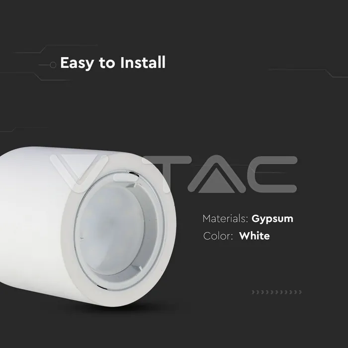 V-TAC VT-3667 GU10 Гипсова Отливка Кръг С Алуминиев Ринг Бял