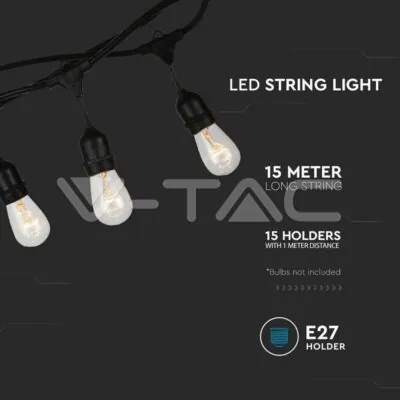 V-TAC VT-3673 Кабел с Поредица Фасунги Е27 15 бр.