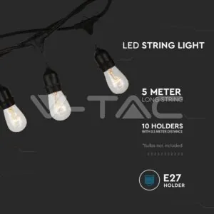V-TAC VT-3698 Поредица Фасунги 10х27 Кабел Щепсел IP65