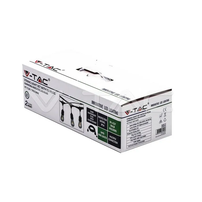 V-TAC VT-3698 Поредица Фасунги 10х27 Кабел Щепсел IP65