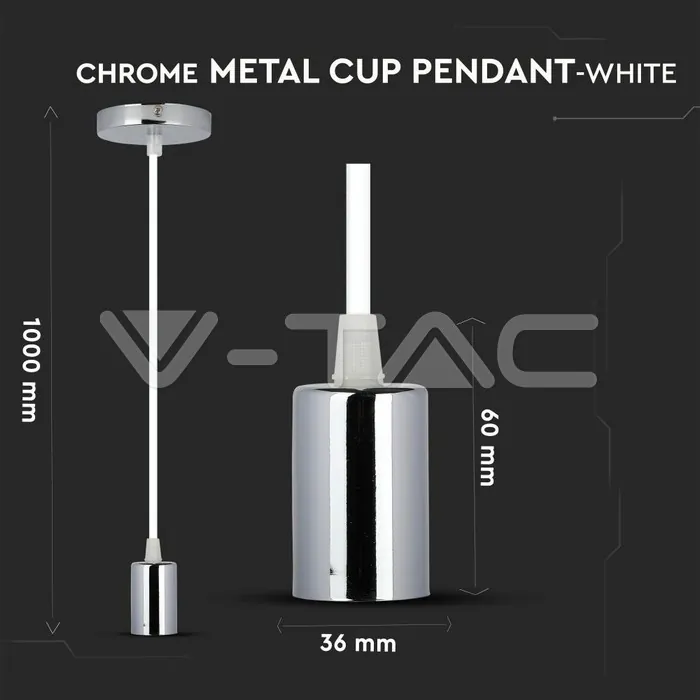 V-TAC VT-3755 Пендел Хромиран Купол Светло Бял