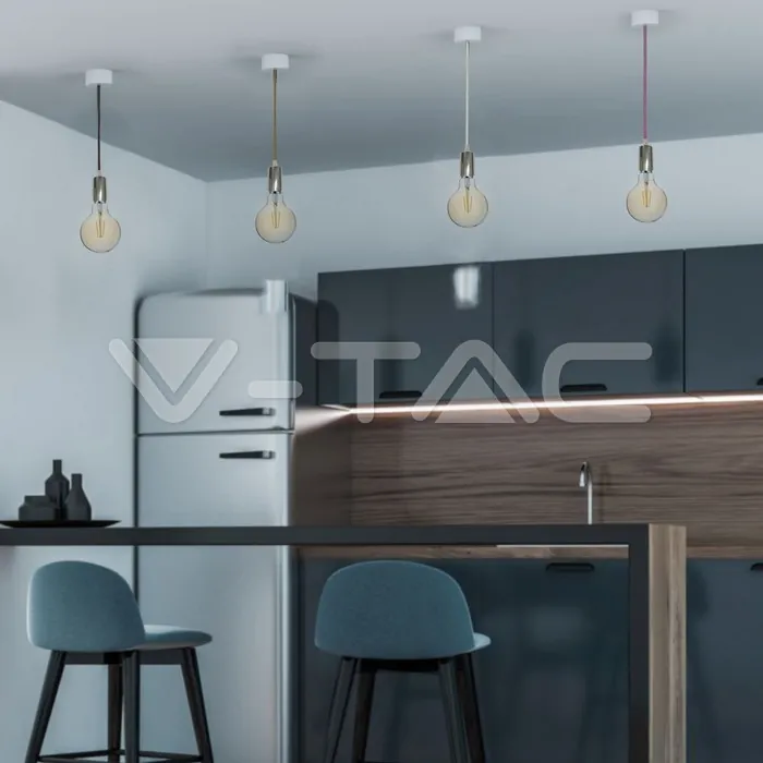 V-TAC VT-3786 Пендел Хромиран Купол Светло Сив Кабел