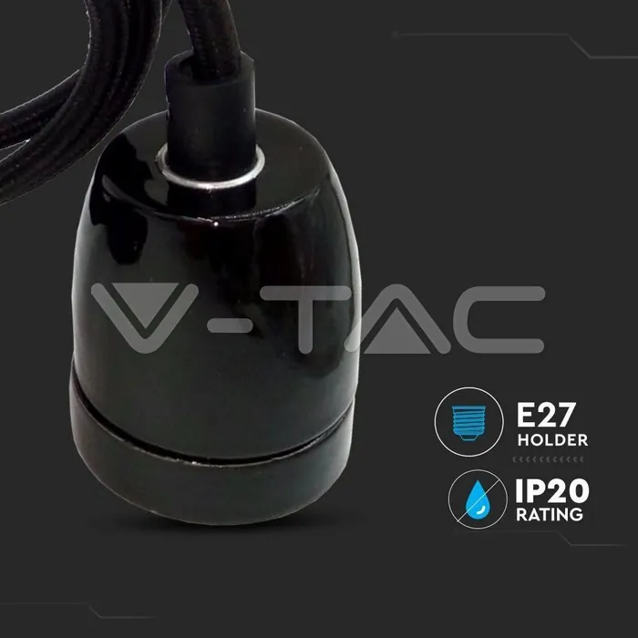 V-TAC VT-3804 Пендел Порцеланова Фасунга E27 Черен