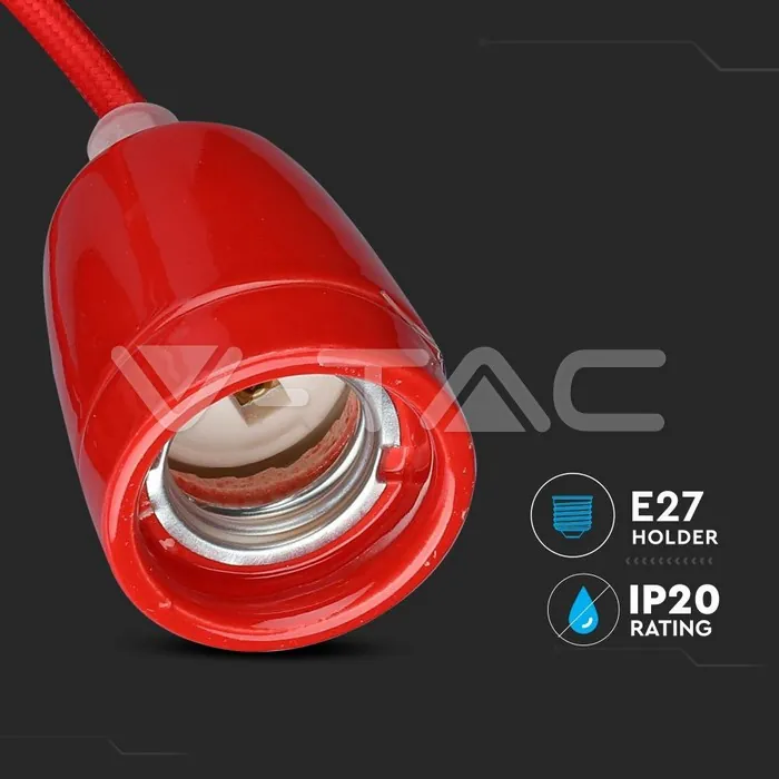 V-TAC VT-3807 Пендел Порцеланова Фасунга E27 Червен