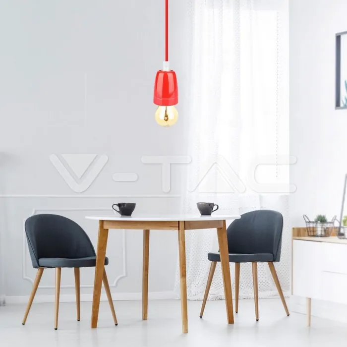 V-TAC VT-3807 Пендел Порцеланова Фасунга E27 Червен