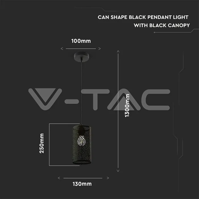 V-TAC VT-3825 Пендел Черен Мат С Черен Кабел