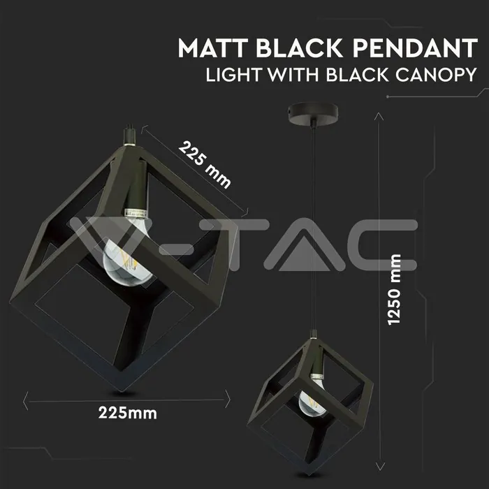 V-TAC VT-3834 Геометричен Пендел Матово Черно Квадрат