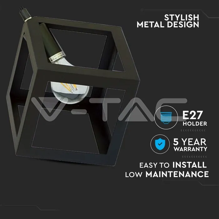 V-TAC VT-3834 Геометричен Пендел Матово Черно Квадрат