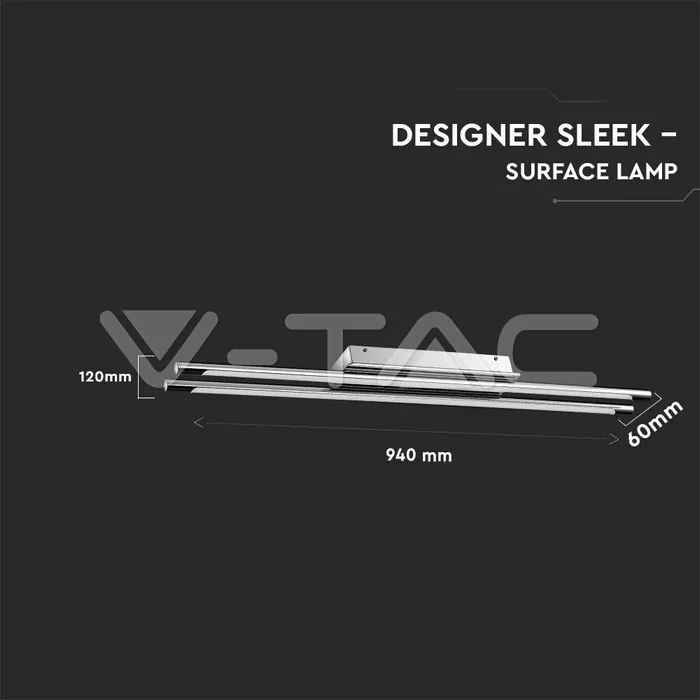 V-TAC VT-3893 36W LED Стенна/Таванна Лампа 4000K Двойна Хром