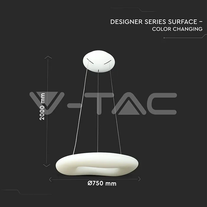 V-TAC VT-3960 82W Пендел/Плафон Кръг 3 Цветен Димиращ Бял