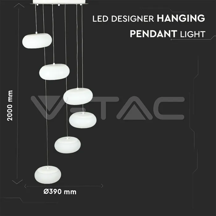 V-TAC VT-40011 72W LED Висящ Пендел Димиращ Бял 3000K