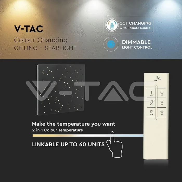 V-TAC VT-40291 8W LED Звездно Пано Смяна на Цвета Черно Тяло