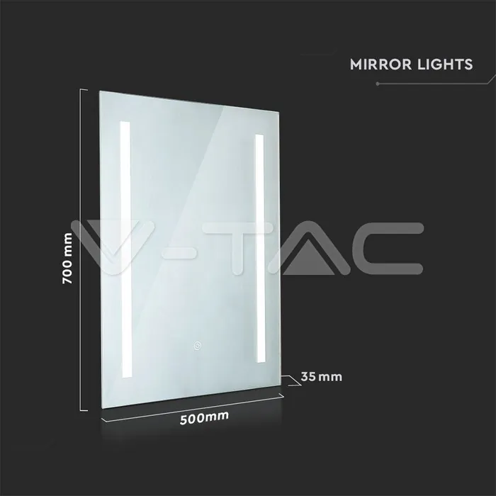 V-TAC VT-40461 10W LED Огледало Правоъгълник IP44 Anti Fog 3 в 1 + 17W Нагревател