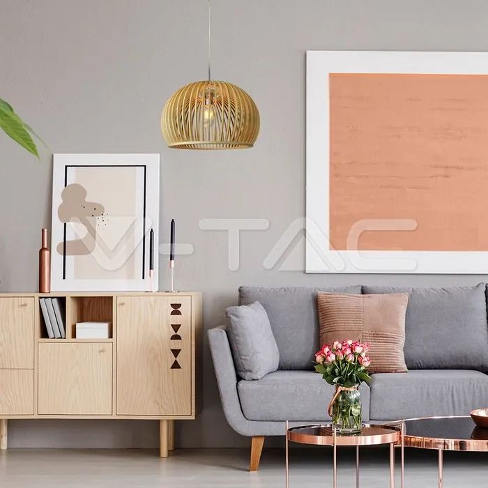 V-TAC VT-40541 Дървен Пендел E27 Дърво Голям Ринг D440 x H280мм