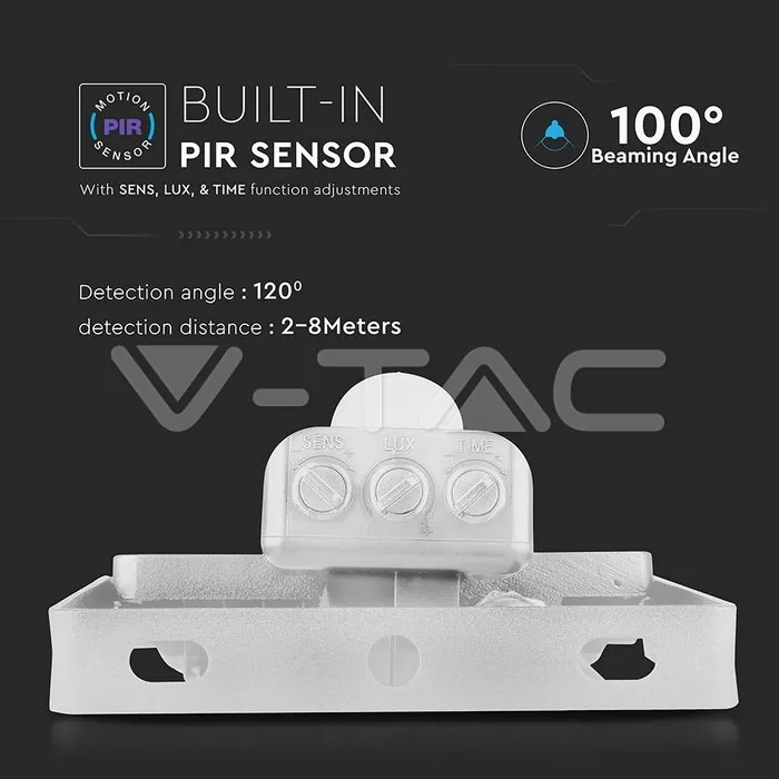 V-TAC VT-433 10W LED Прожектор Сензор SAMSUNG Чип Бяло Тяло 3000K