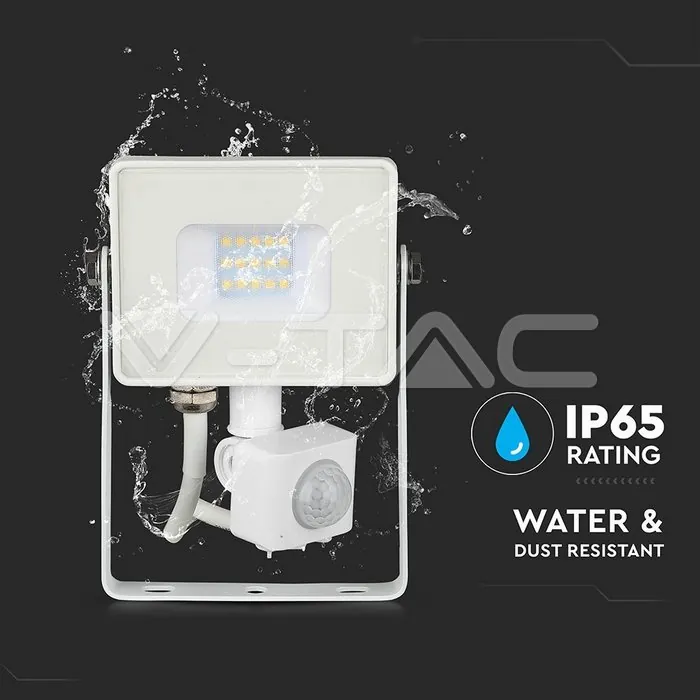 V-TAC VT-433 10W LED Прожектор Сензор SAMSUNG Чип Бяло Тяло 3000K