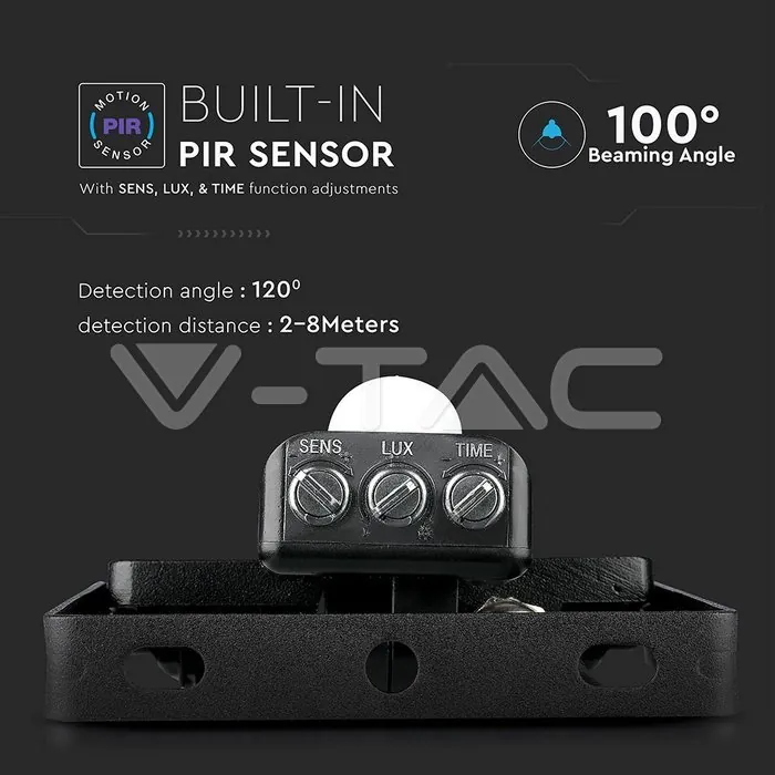 V-TAC VT-436 10W LED Прожектор Сензор SAMSUNG Чип Черно Тяло 3000K