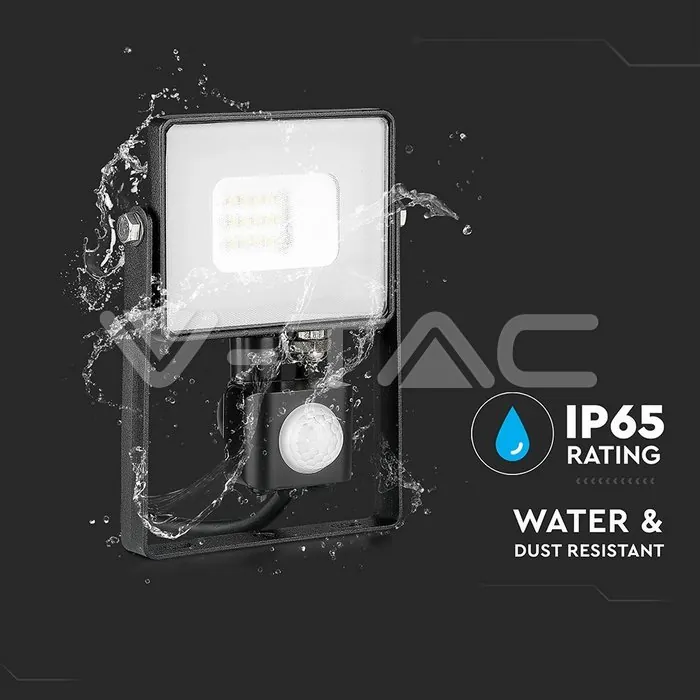 V-TAC VT-436 10W LED Прожектор Сензор SAMSUNG Чип Черно Тяло 3000K