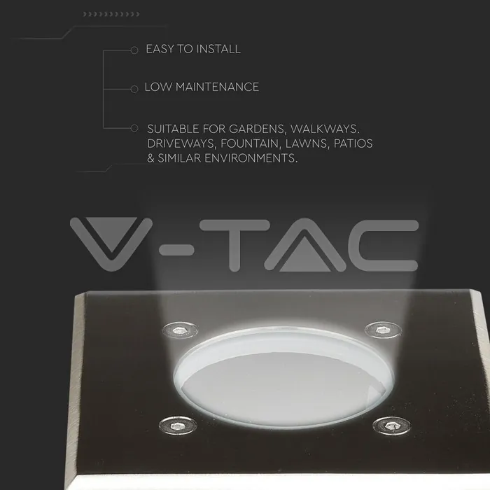 V-TAC VT-7516 Тяло за Вграждане В Земя Сатен Никел Квадрат Черен GU10 IP65