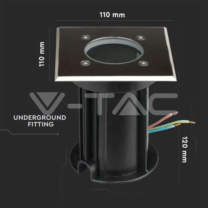 V-TAC VT-7516 Тяло за Вграждане В Земя Сатен Никел Квадрат Черен GU10 IP65