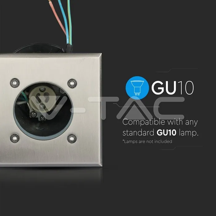 V-TAC VT-7516 Тяло за Вграждане В Земя Сатен Никел Квадрат Черен GU10 IP65