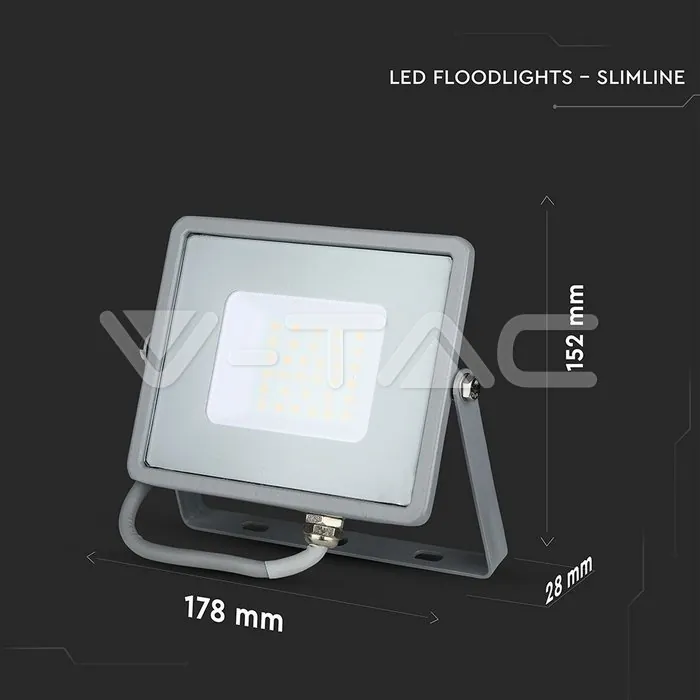 V-TAC VT-454 30W LED Прожектор SAMSUNG Чип SMD Сиви Тяло 3000K