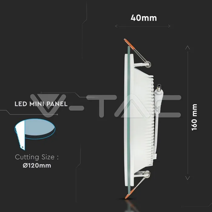 V-TAC VT-6279 12W LED Панел Стъклено Тяло Кръгъл Модул Неутрално Бяла Светлина